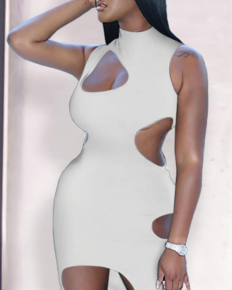 

Solid Slim Cut-out Midi Dress, White