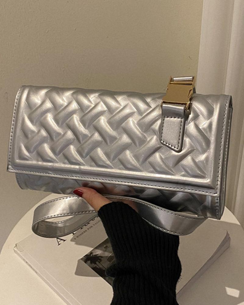 

Quilted Flap Rectangular Shoulder Bag, Silver