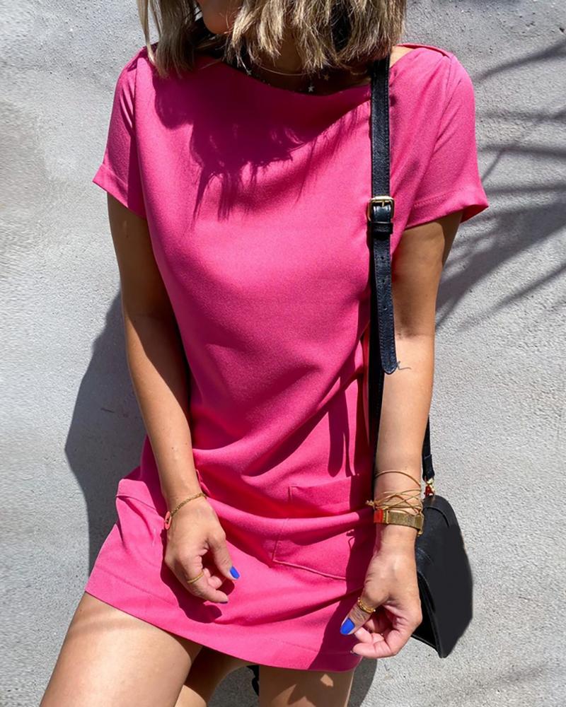 

Short Sleeve Pocket Design T-shirt Dress, Hot pink