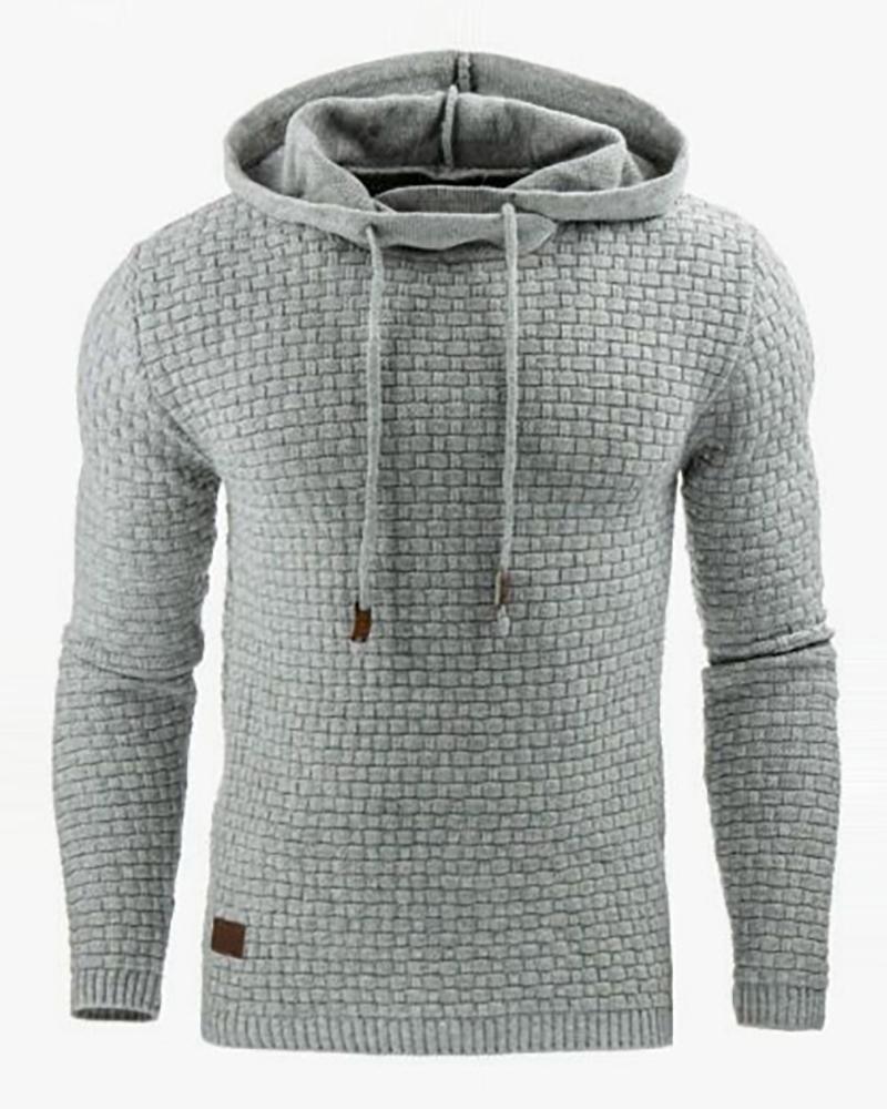 

Man Long Sleeve Plain Hooded Top, Gray