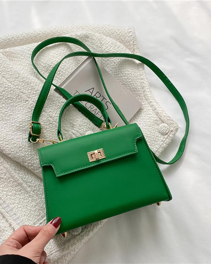 

Twist Lock Plain Square Crossbody Bag, Green