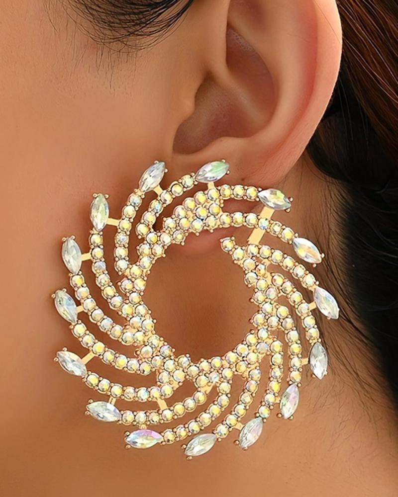 

1Pair Rhinestone Floral-Shape Personality Hoop Earrings Fashion Evening Jewelry, White