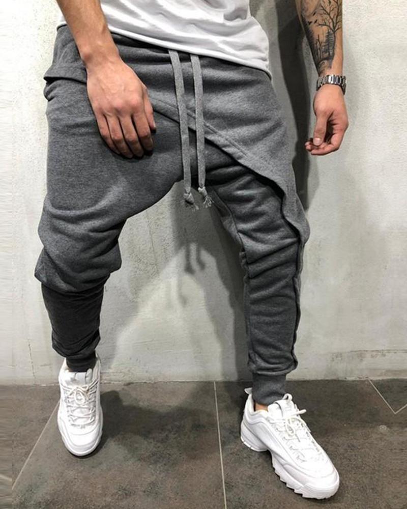 

Layered Drawstring Joggers, Gray