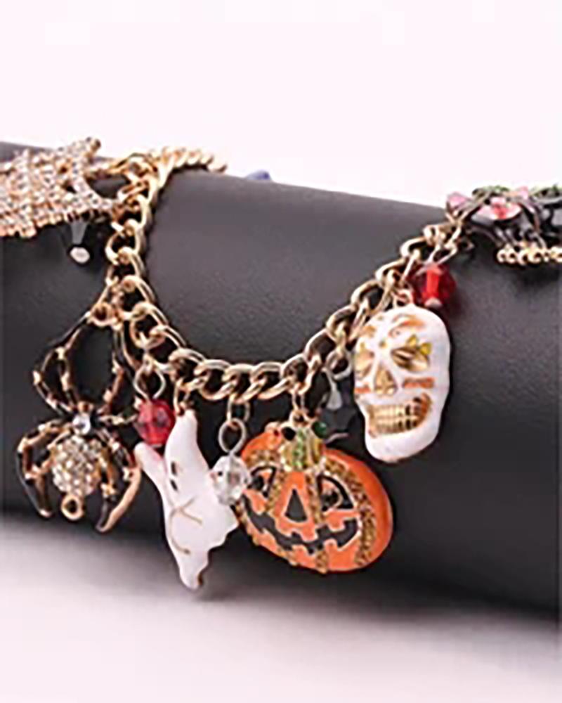 

Halloween Pumpkin Skull Ghost Pattern Bracelet, Orange