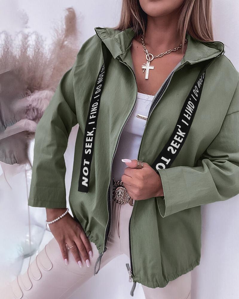 

Zipper Design Long Sleeve Coat, Green