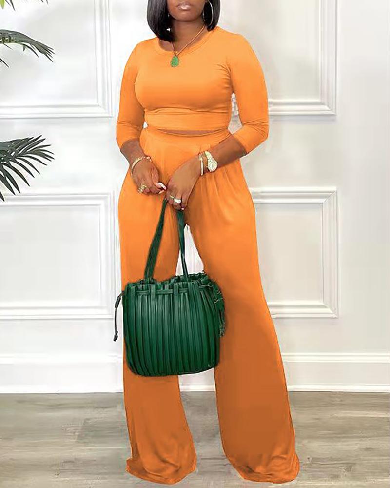 

Long Sleeve Crop Top & High Waist Pants Set, Orange