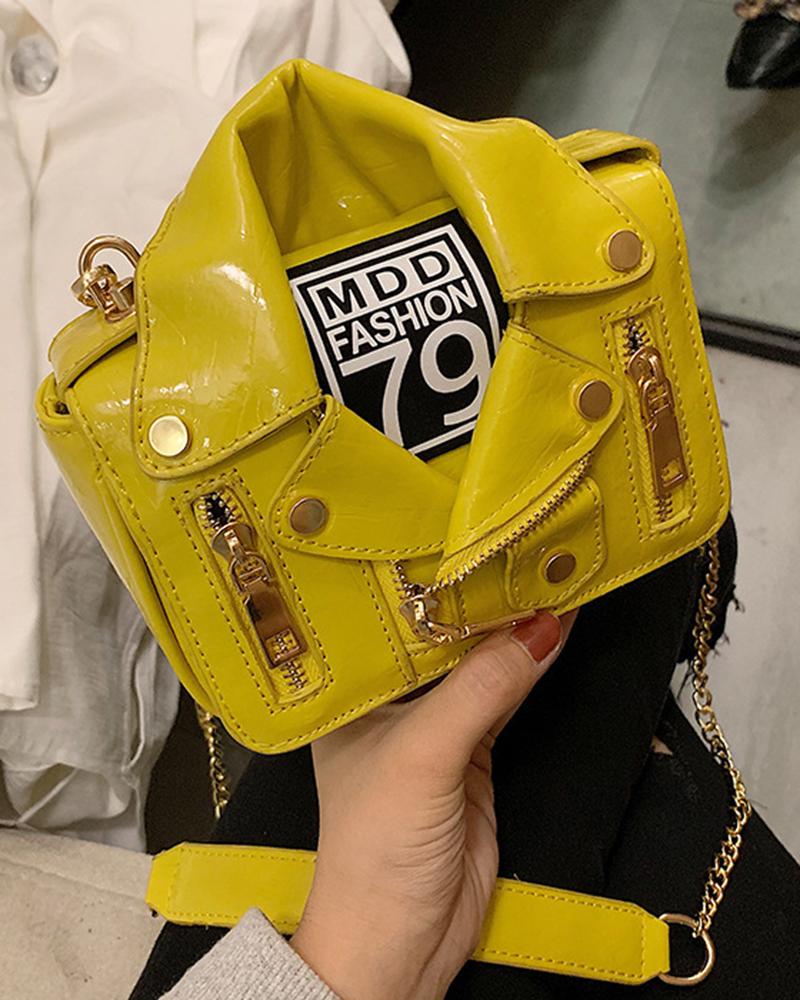 

Chain Strap Unique Cute Zip Jacket Crossbody Bag, Light green