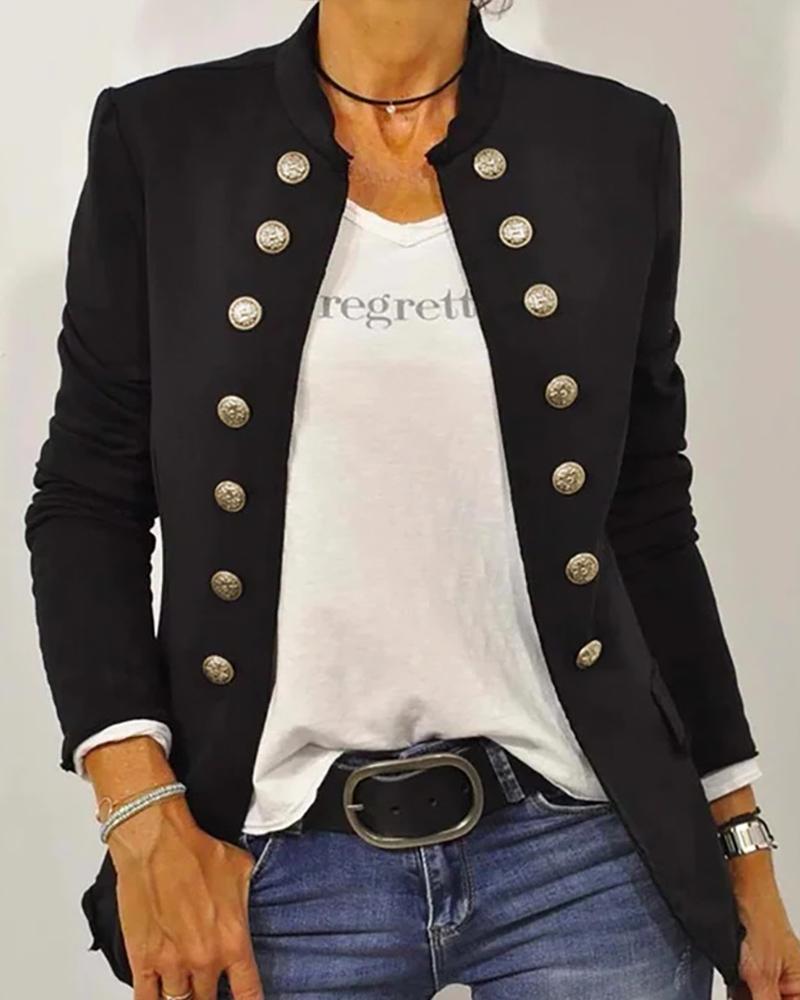 

Buttoned Baseball Collar Jacket, Black