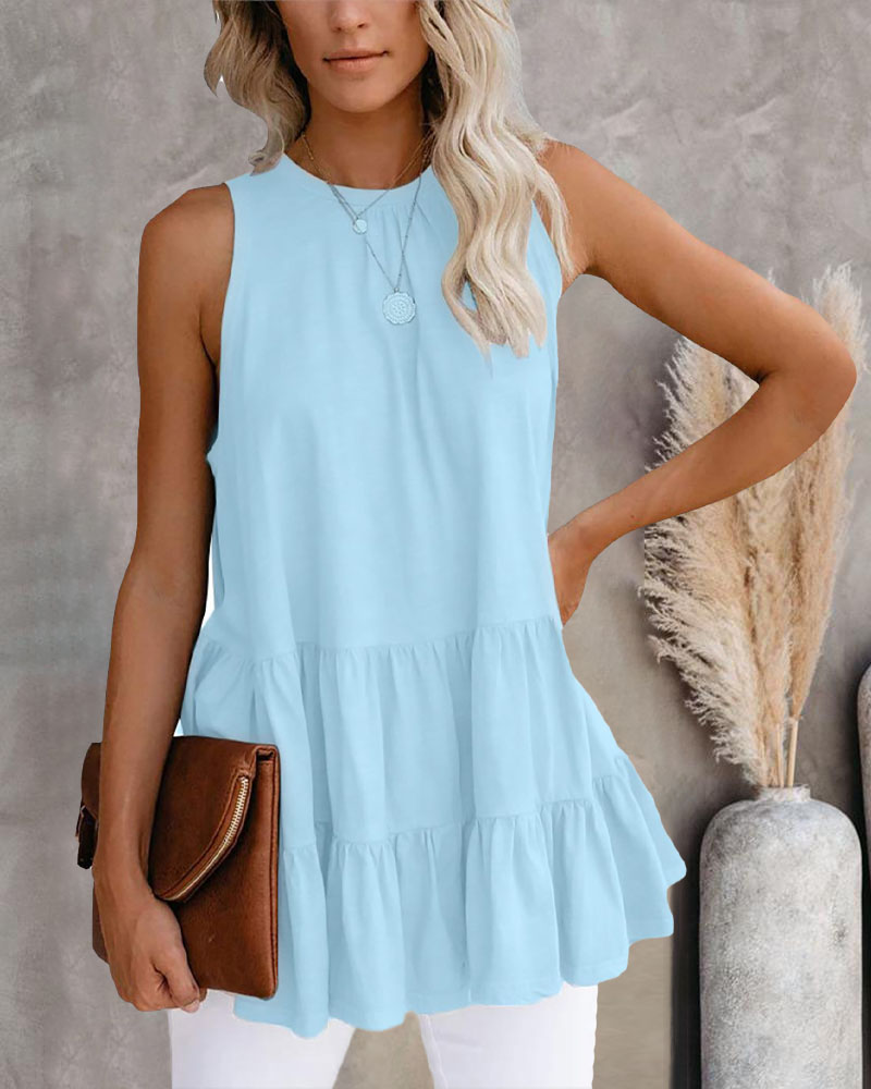 

Ruffle Hem Casual Tank Top, Blue