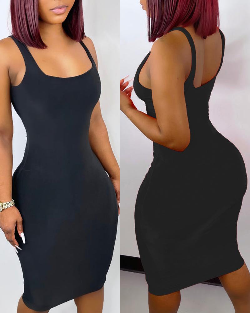 

Sleeveless U-Neck Bodycon Dress, Black