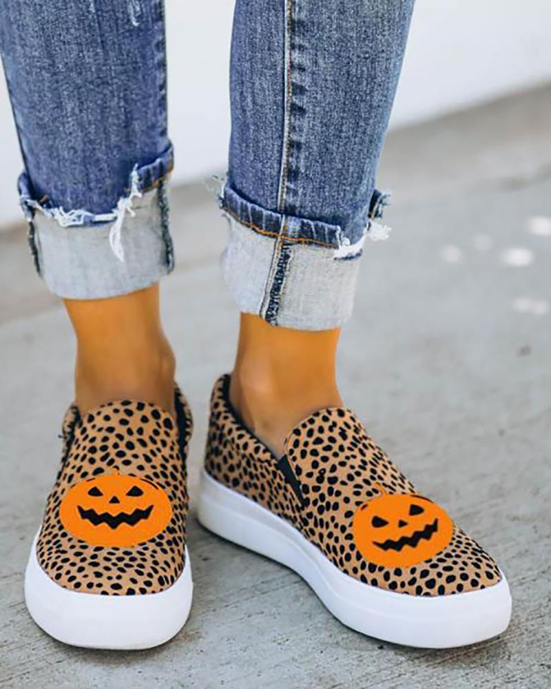 

Halloween Pumkin Print Canvas Shoes, Leopard