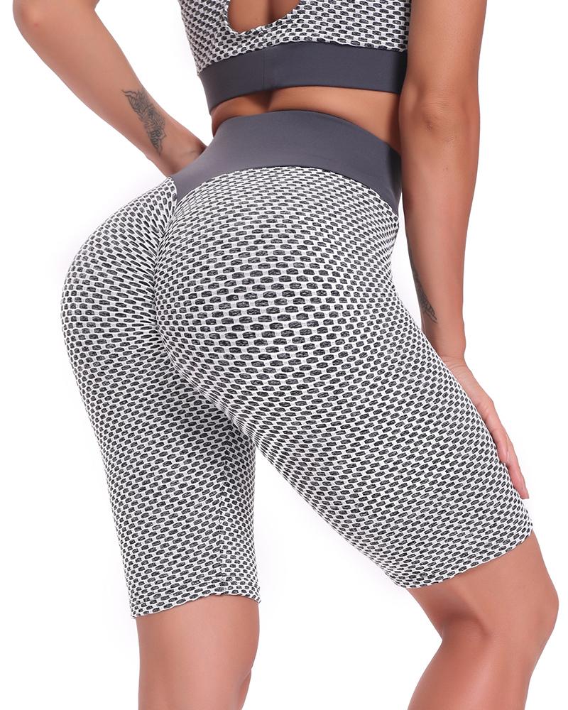 

High Waist Fishnet Skinny Short Sport Pants, Gray