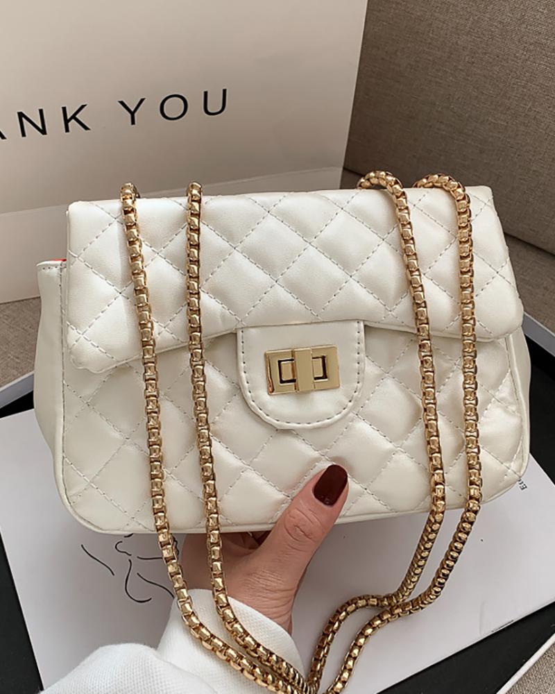 

Quilted Chain Strap Satchel Bag, White