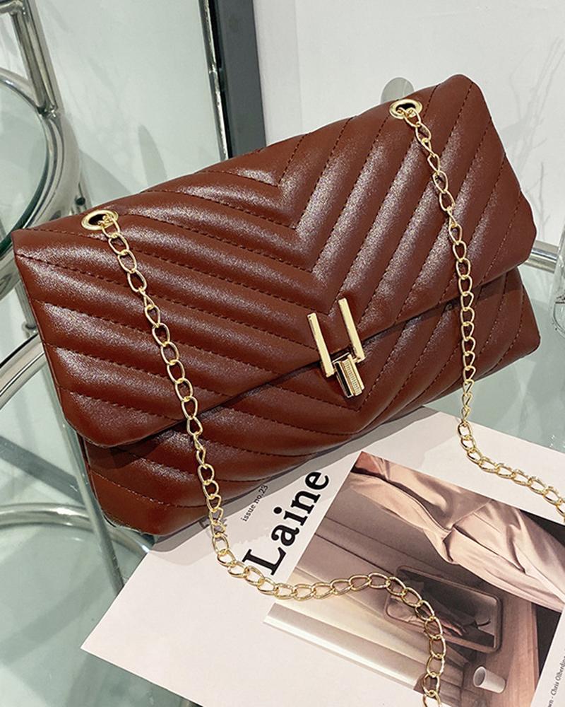 

Quilted Chervon Flap Square Crossbody Bag Evening Clutch, Brown