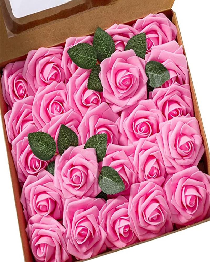 

Artificial Flowers 25pcs Real Looking Blush Foam Fake Roses with Stems for DIY Wedding Bouquets Bridal Shower Centerpieces Party Decorations, Hot pink