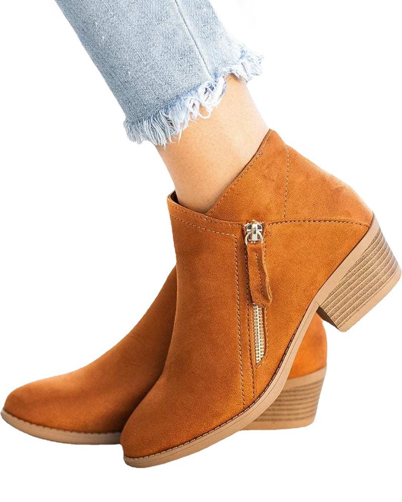 

Vintage Zipper Design Boots, Brown
