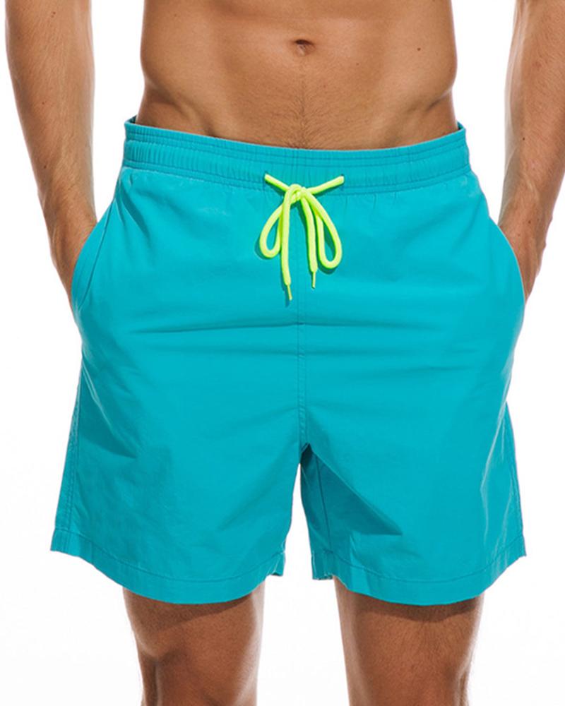 

Solid Drawstring Elastic Waist Loose Wide Leg Shorts, Sky blue