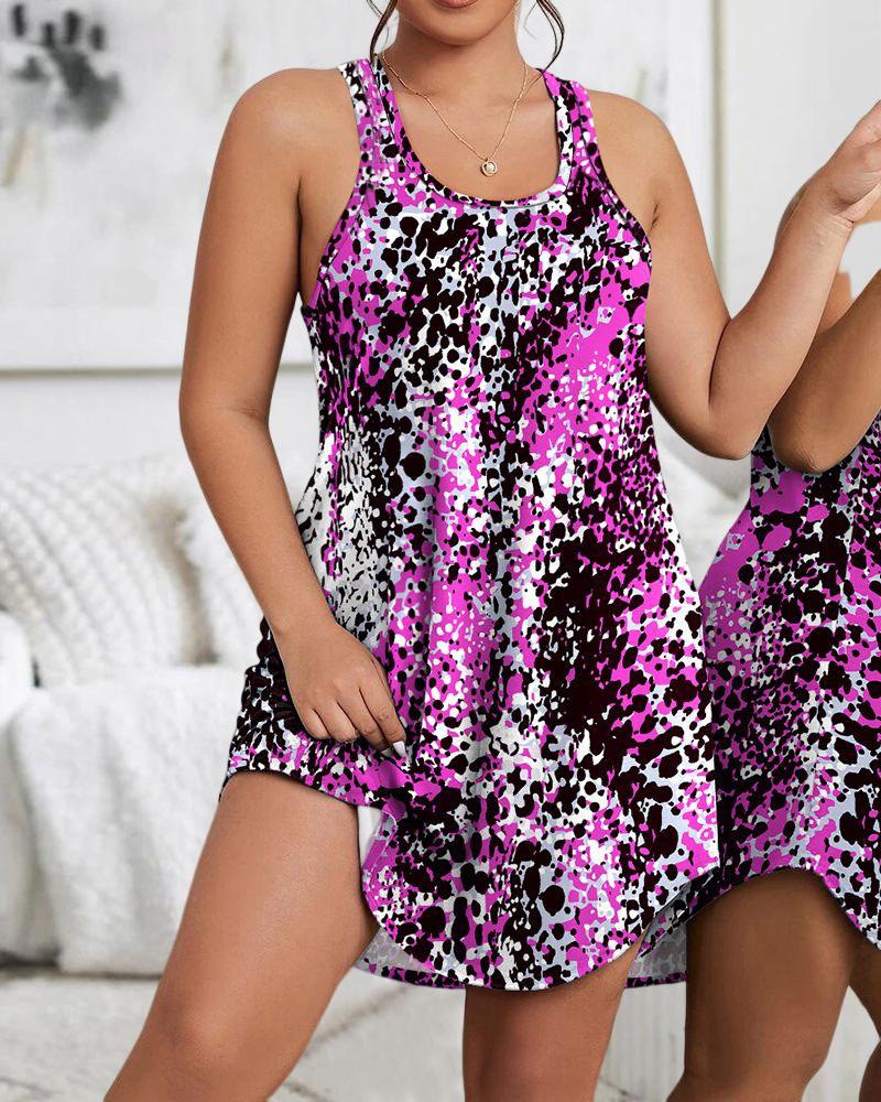 

Plus Size Leopard Print U-Neck Sleep Dress, Purple