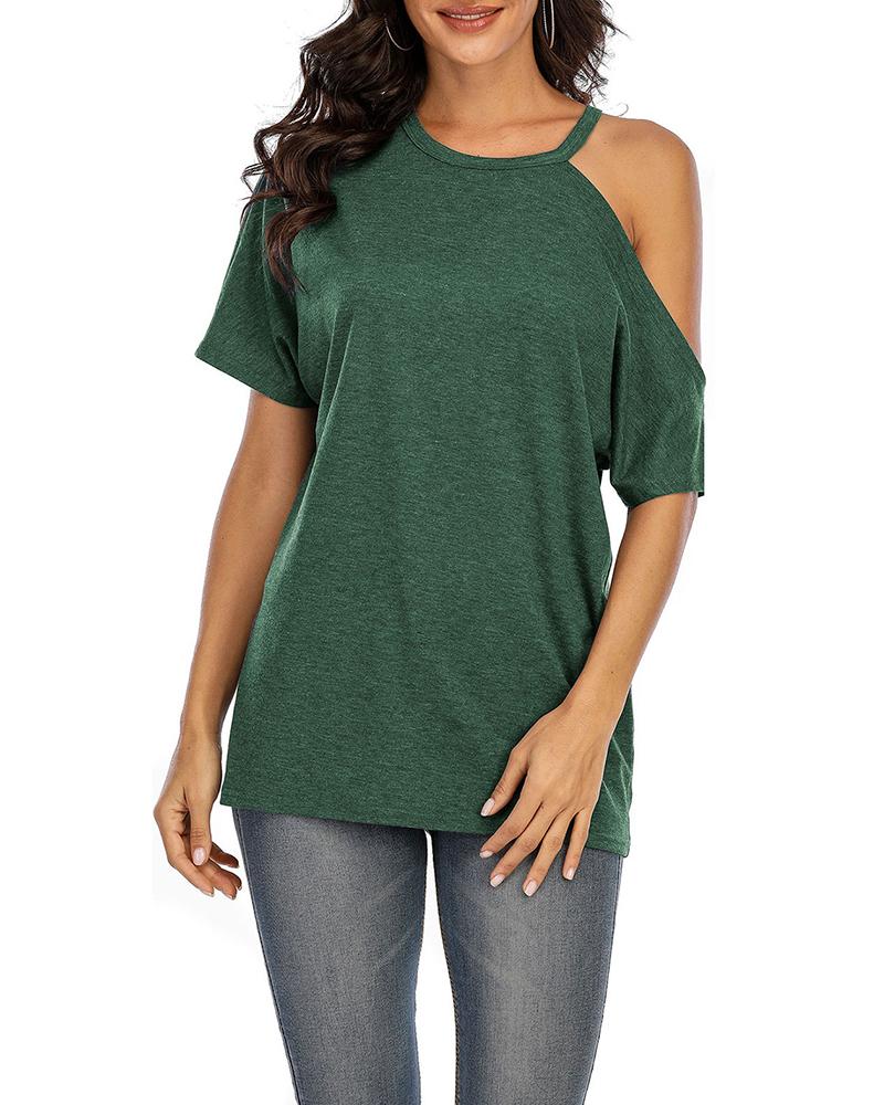 

Short Sleeve Cutout Casual T-Shirt, Green