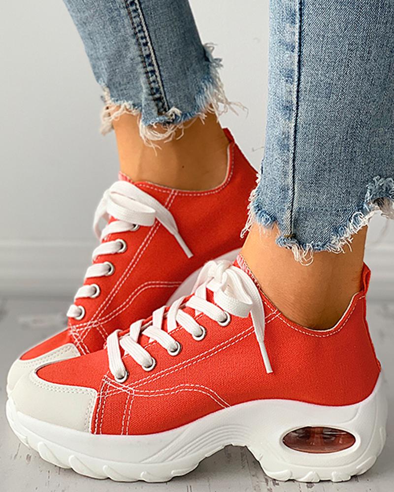 

Eyelet Lace-up Casual Chunky Sneaker, Orange
