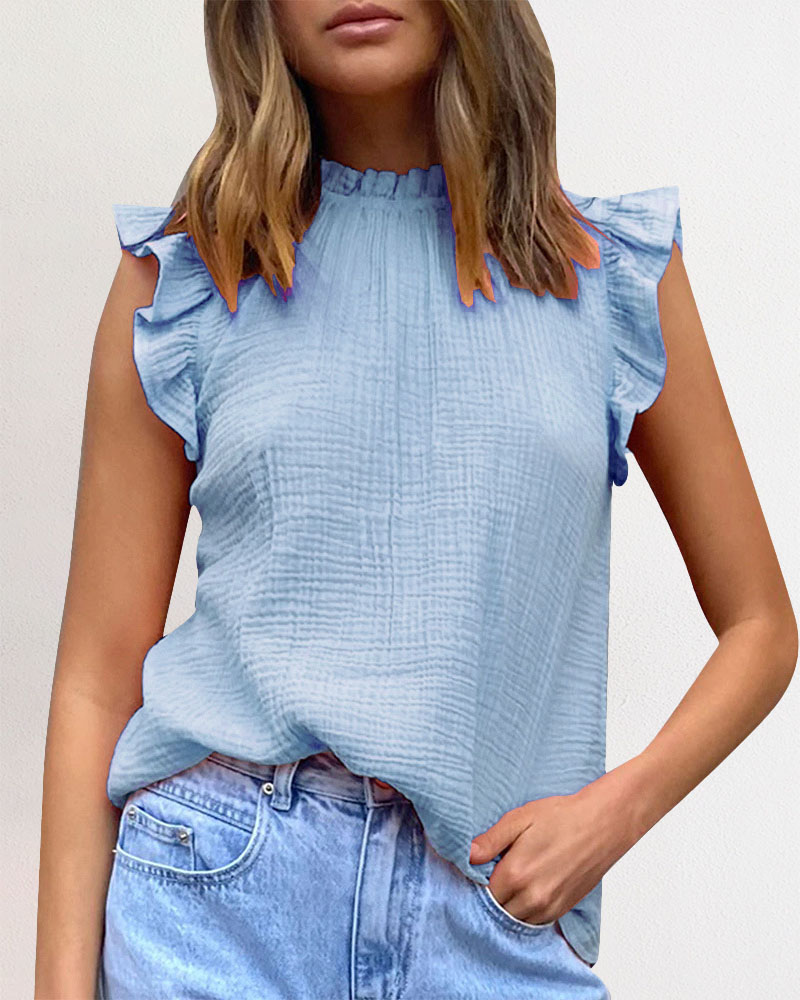 

Flutter Sleeve Frill Hem Chiffon Top, Blue