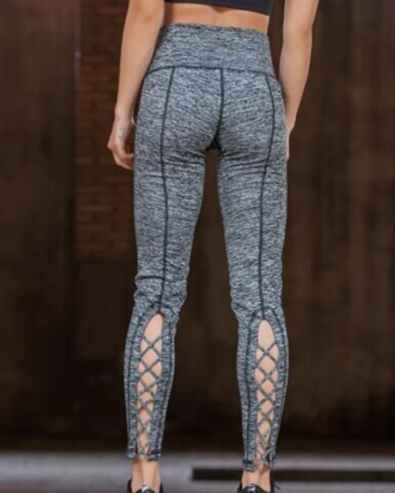 

Lace-up Seamless Workout High Waist Leggings Butt Lift Stretchy Yoga Pants, Gray