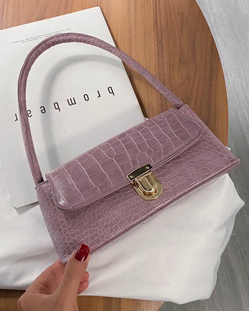 

Crocodile Top Handle Press Lock Handbag, Purple