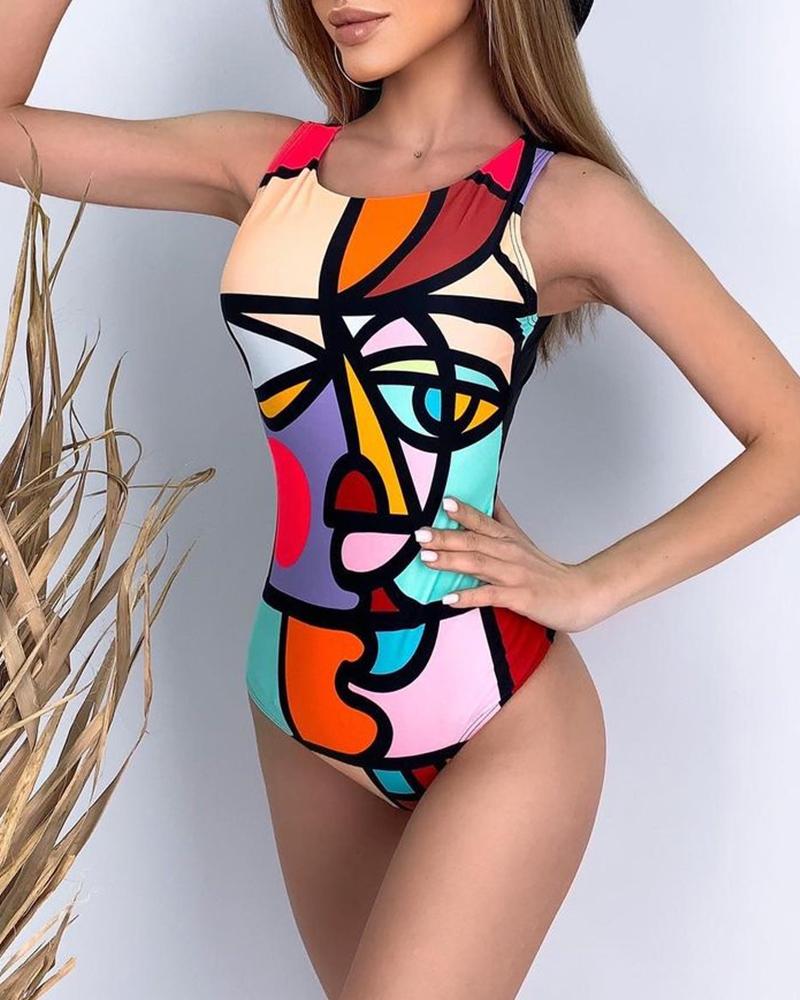 

Multicolor Graphic & Figure Print Skinny Bikini