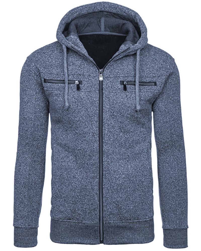 

Men Zipper Design Casual Hoodie, Blue