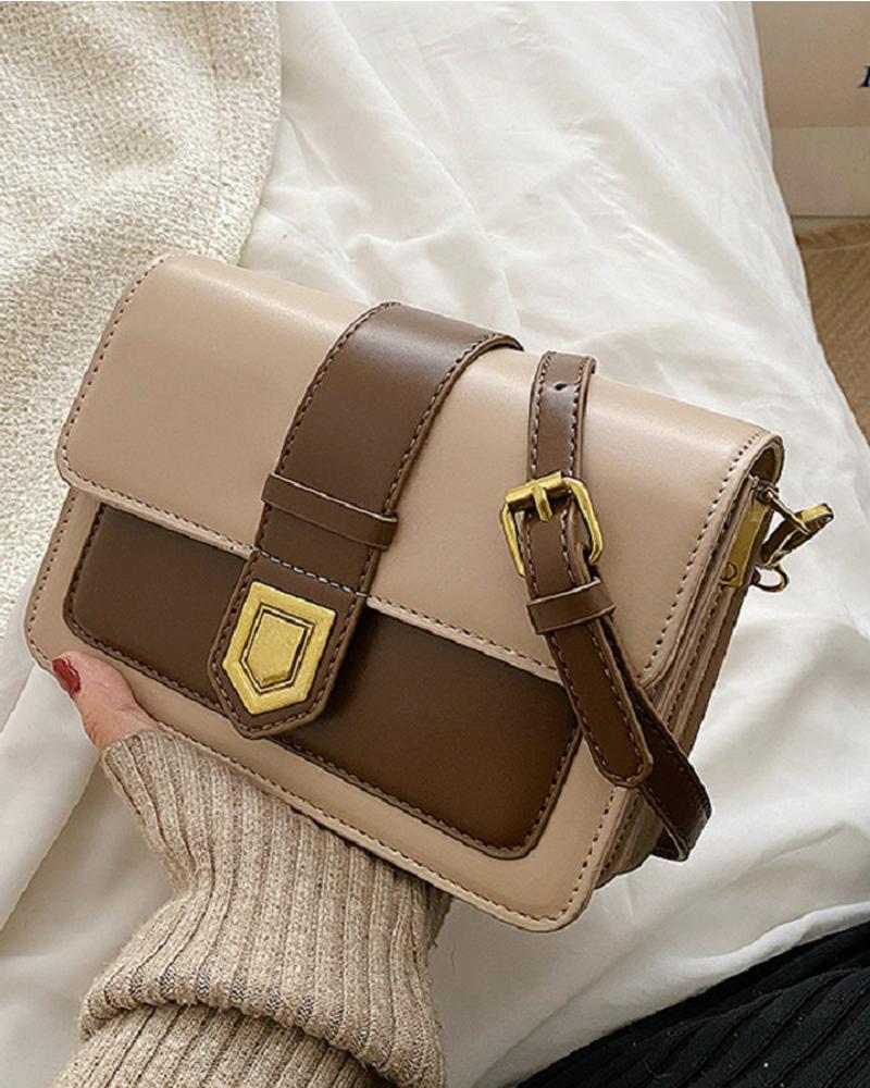 

Colorblock Flap Shoulder Bag, Khaki