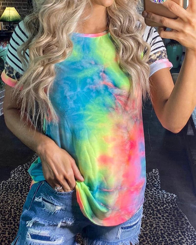 

Tie Dye Short Sleeve Striped T-Shirt, Multicolor