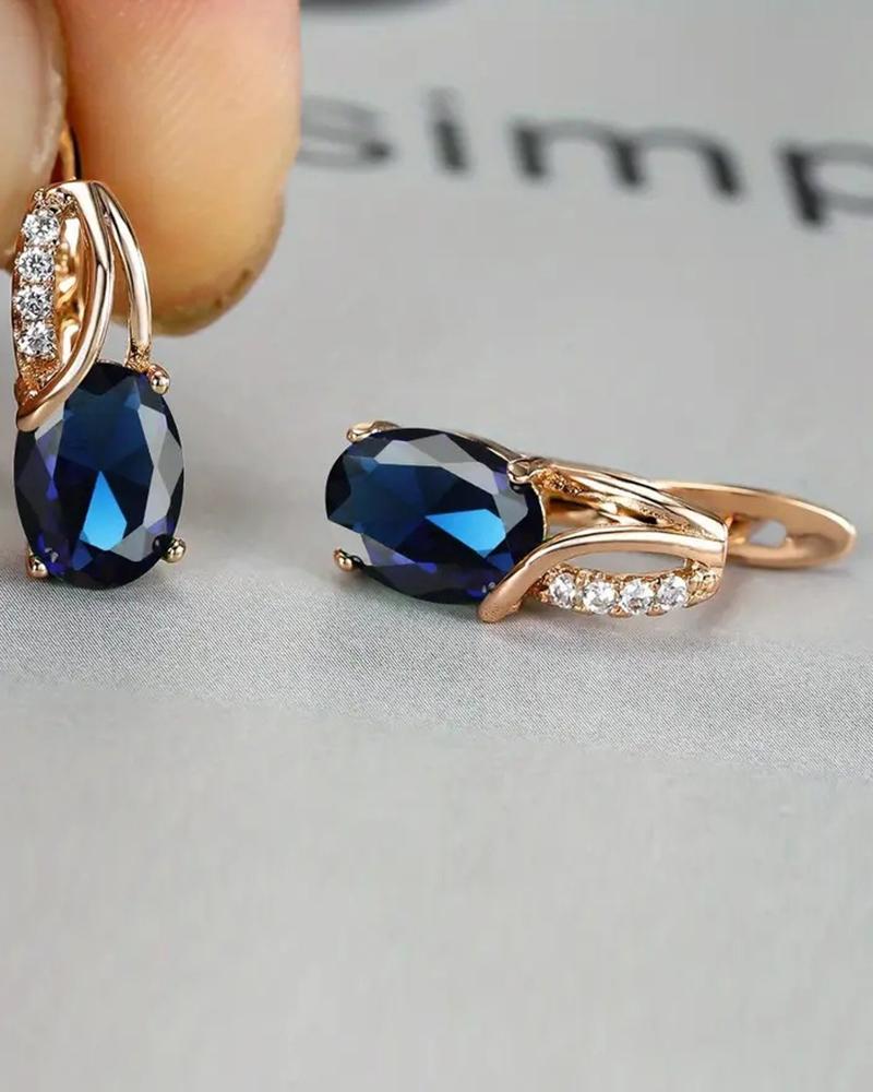 

1Pair Fashion Oval Cut Zircon Earrings Wedding Bridal Jewelry, Dark blue