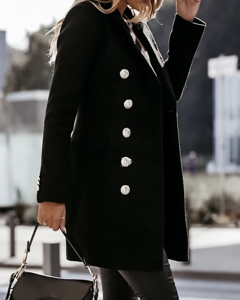 

Long Sleeve Double Breasted Trench Coat, Black