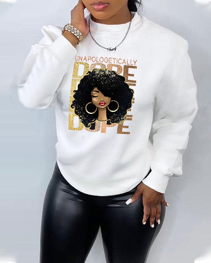 

Plus Size Figure Letter Print Long Sleeve Sweatshirt, White