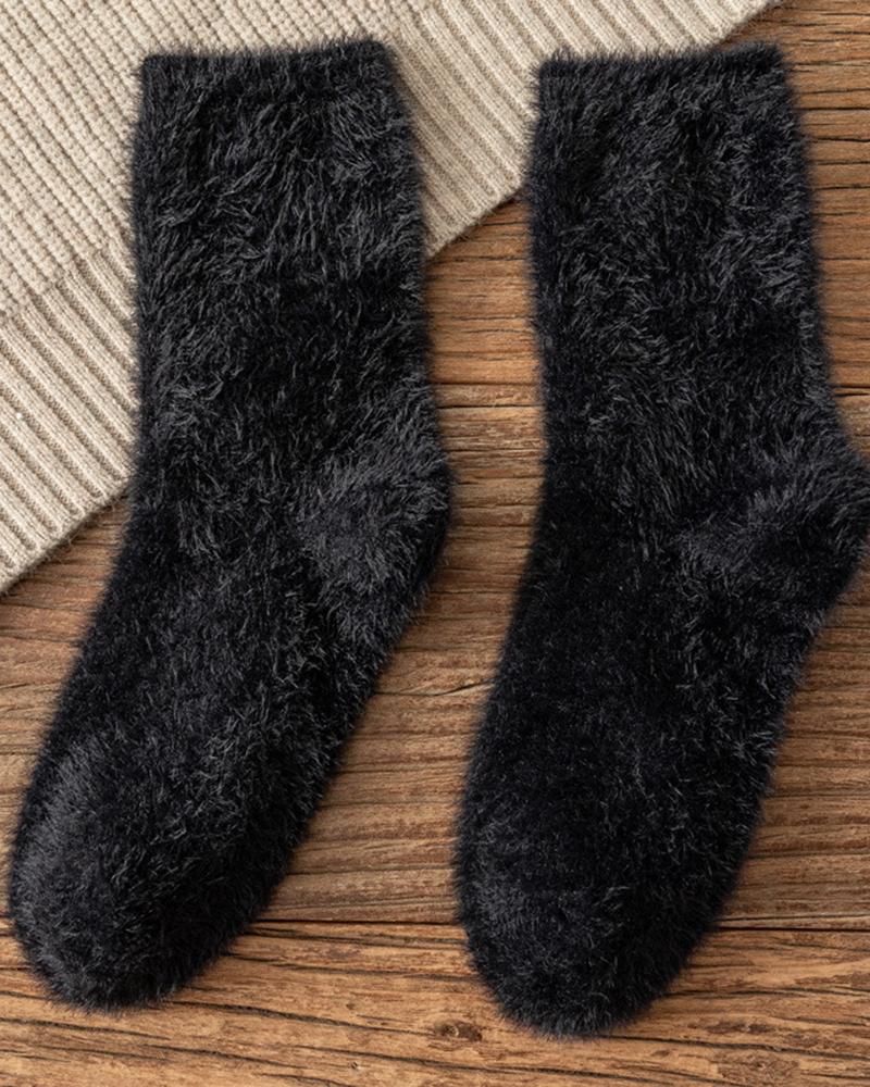 

1Pair Lined Pastel Fuzzy Thermal Socks, Black