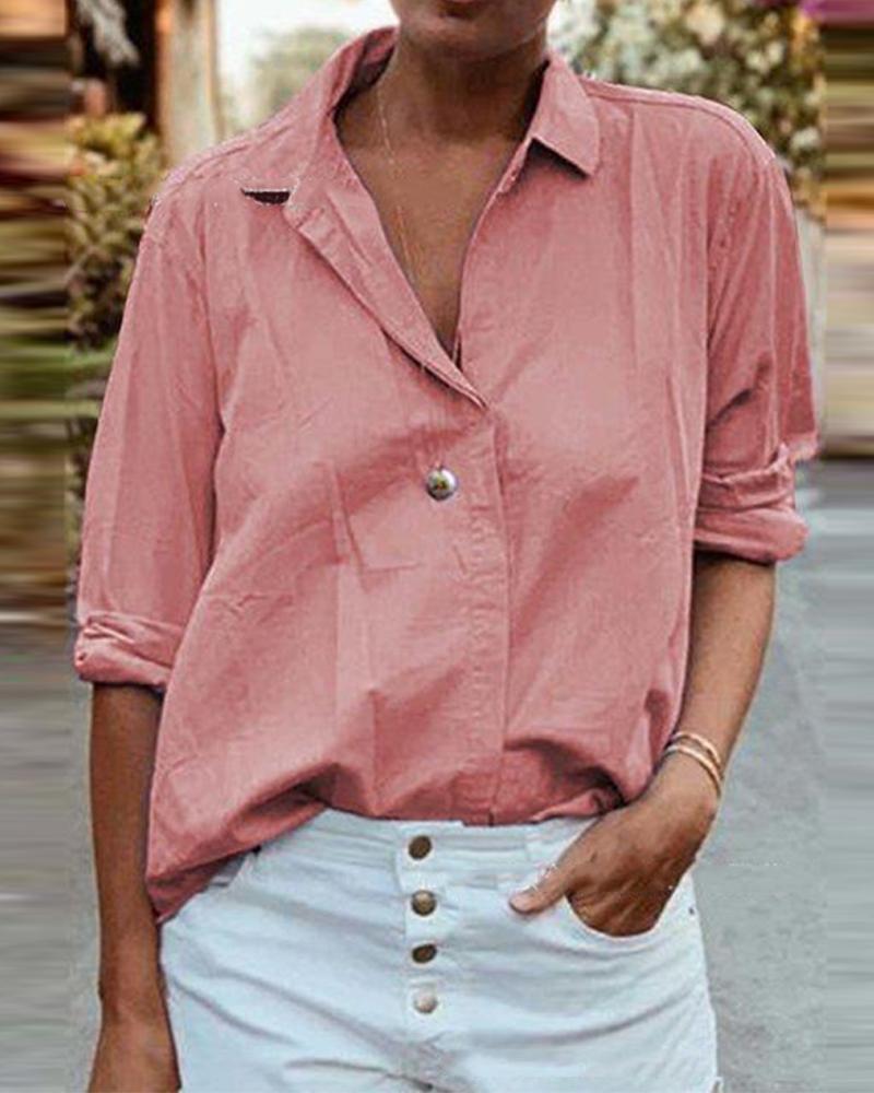 

Solid Color Button Down Blouse, Pink