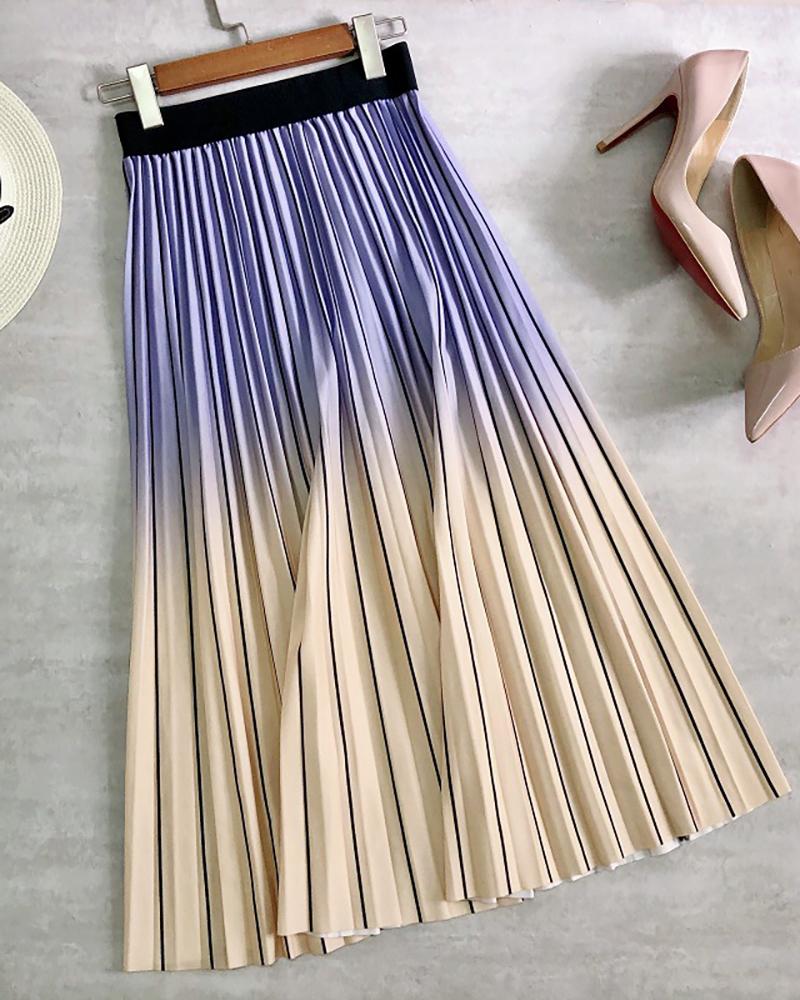 

High Waist Ombre Pleated Skirt, Style1