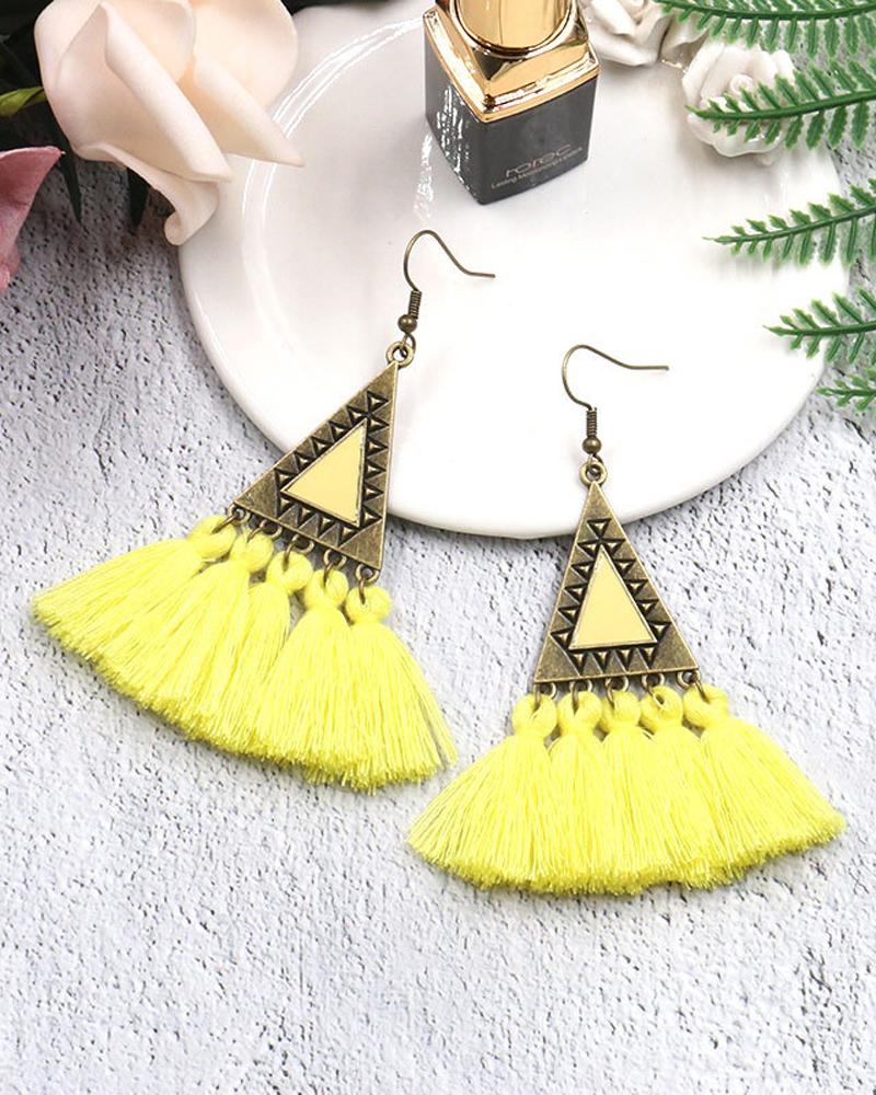 

1Pair Tassel Decor Drop Earrings, Yellow