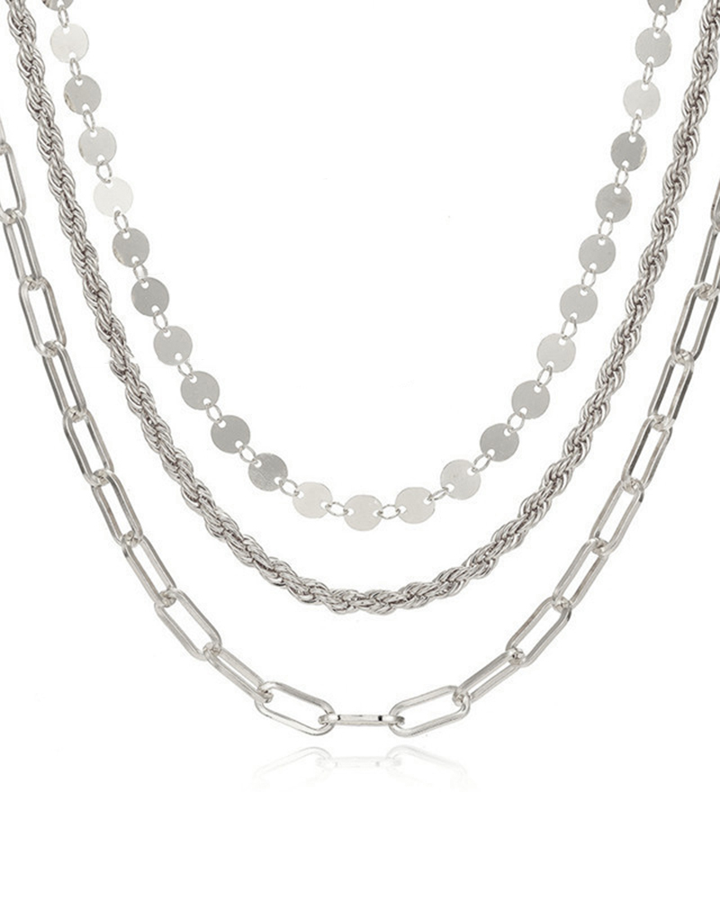 

1pcs Multi-Layered Hollow Out Braided Chain Necklace, Silver