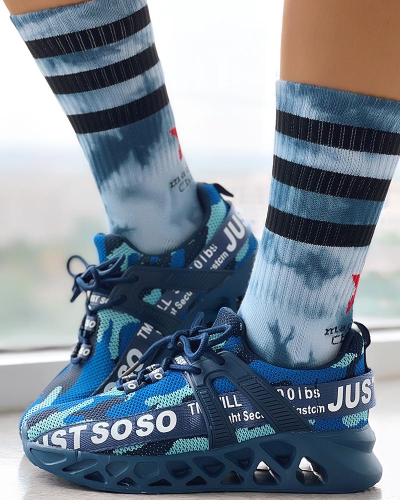 

Breathable Letter Pattern Knit Sneakers, Blue