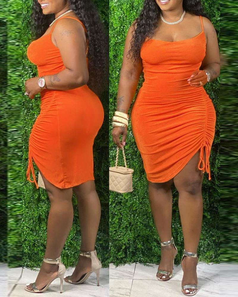 

Plus Size Drawstring Ruched Bodycon Dress, Orange
