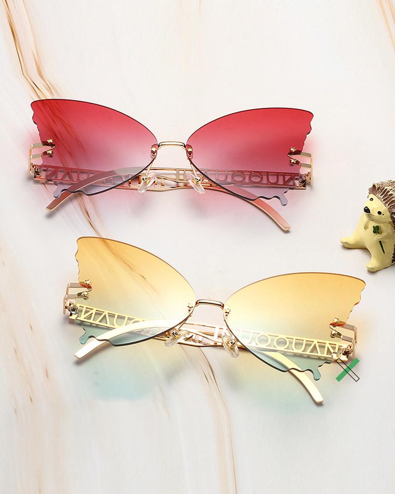 1Pair Ombre Lens Butterfly Shaped Rimless Fashion Sunglasses