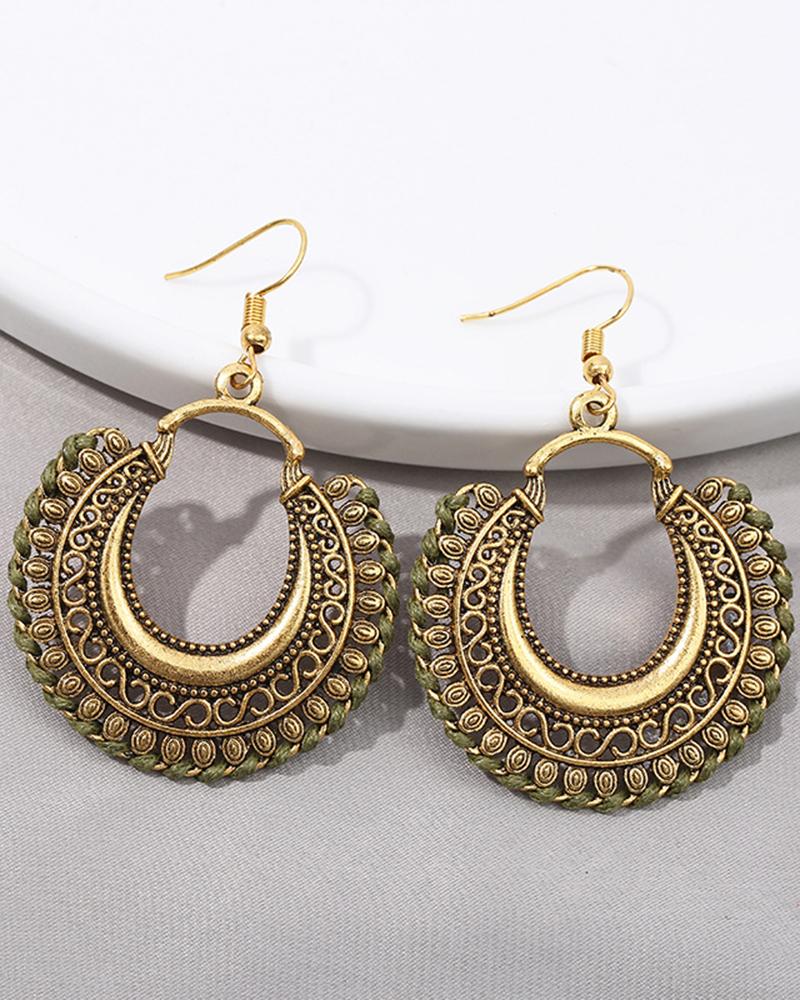 

1Pair Bohemian Moon Hollow Out Geometric Hoop Earrings, Green