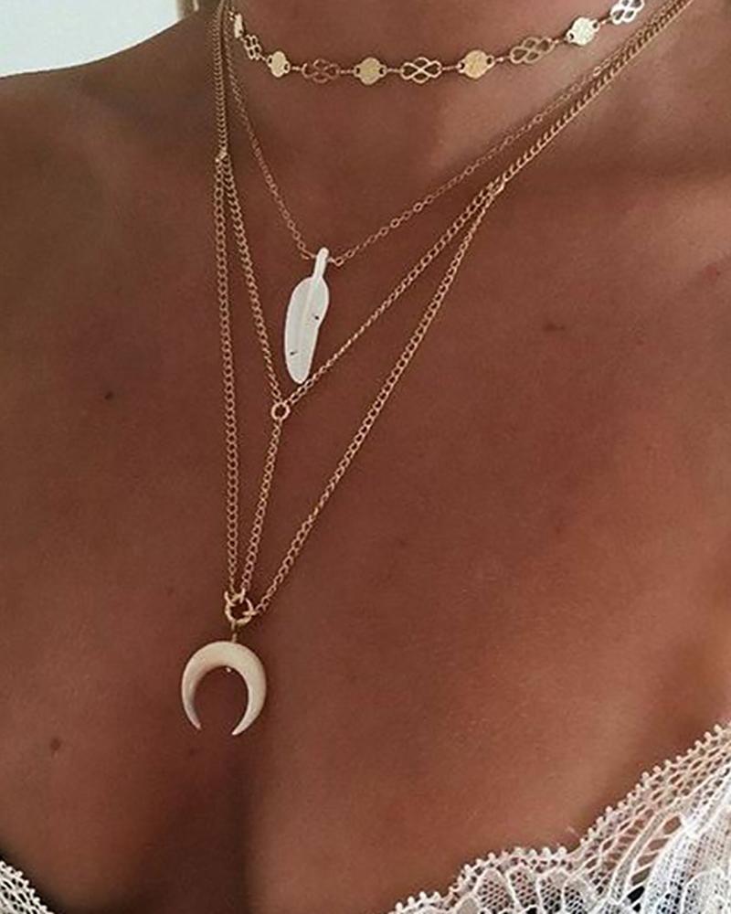 

Feather & Moon Pattern Chain Necklace, Gold