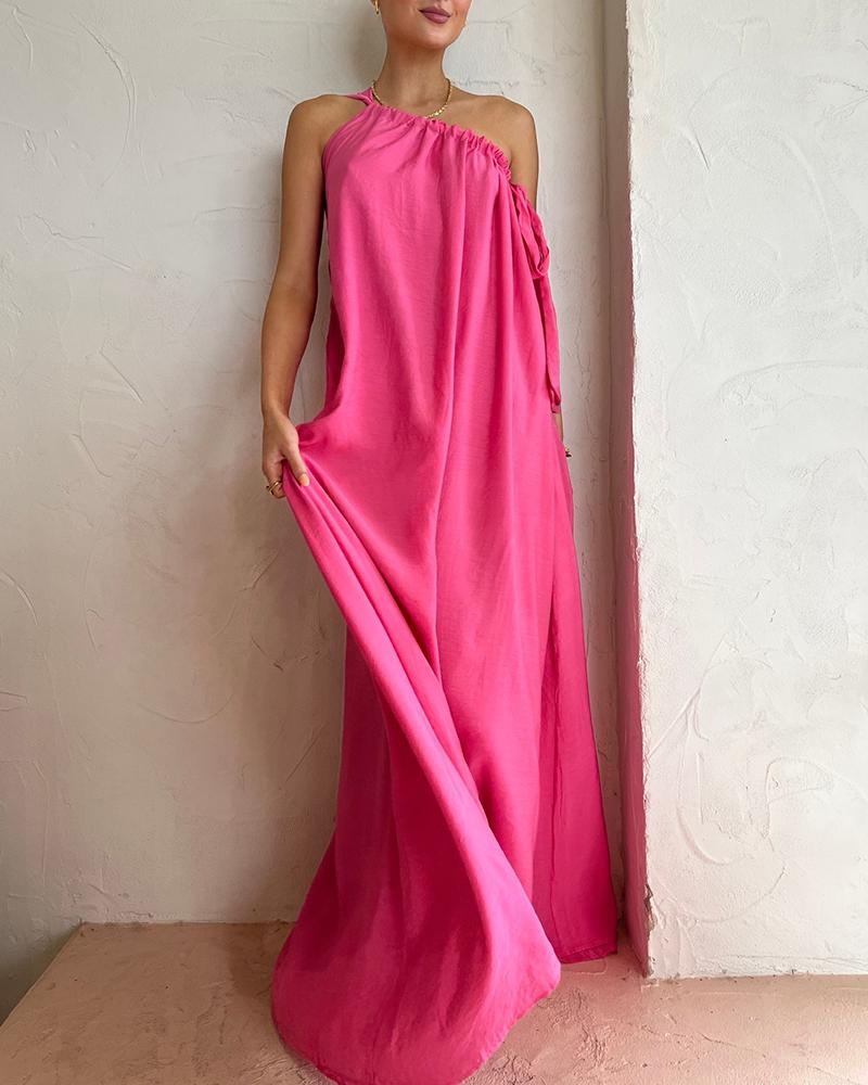 

One Shoulder Backless Maxi Dress, Rose red