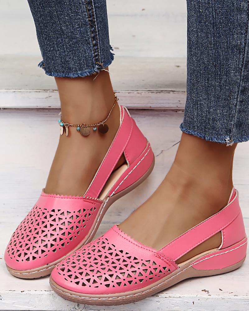 

Hollow Out Round Toe Slip On Sandals, Hot pink