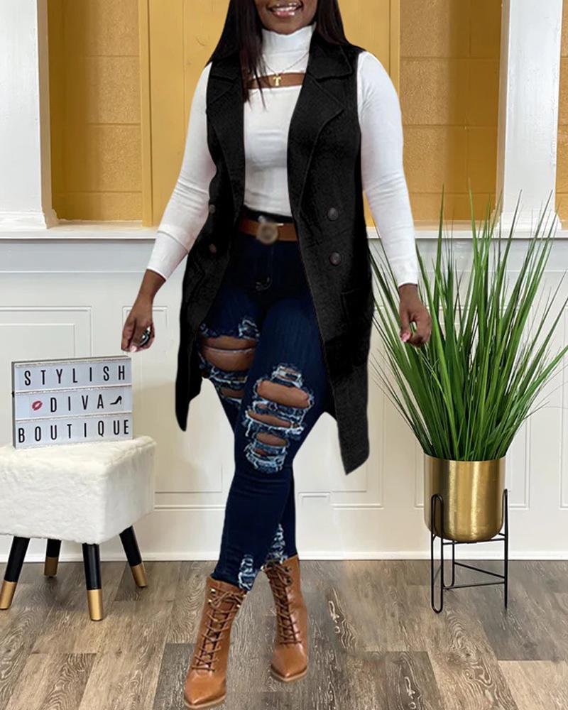 

Double Breasted Pocket Design Vest Coat, Black