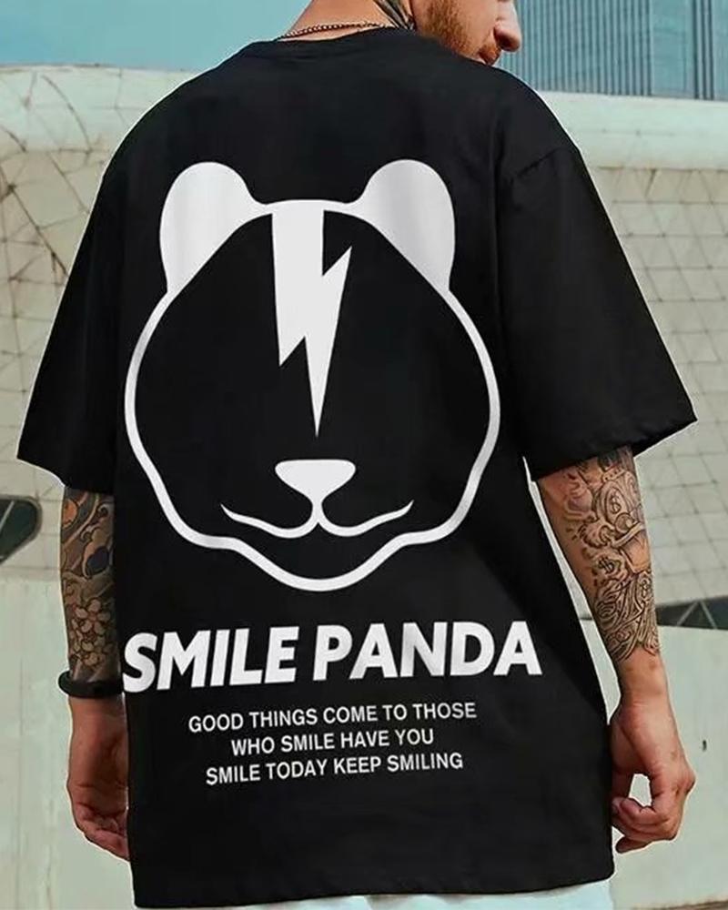 

Hip-hop Cartoon Print Short Sleeve Oversize T-shirt, Black