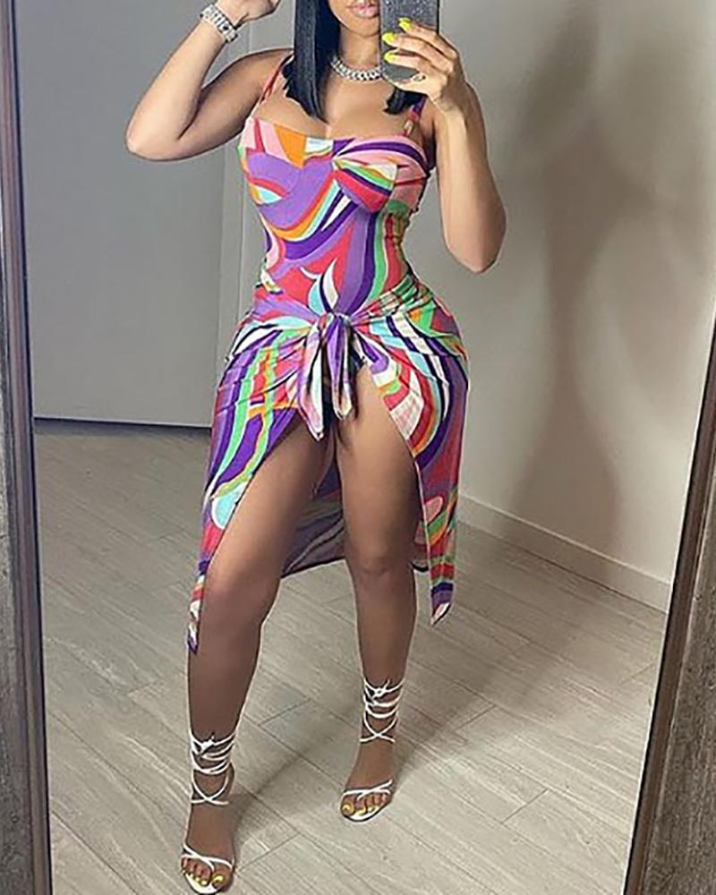 

Colorblock One Piece Swimsuit With Cover Up, Pink