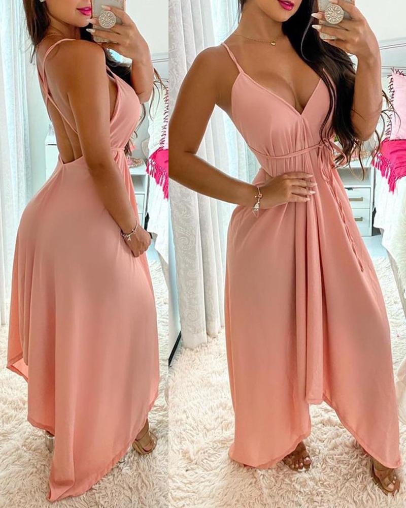 

Crisscross Backless Sleeveless Maxi Dress, Pink